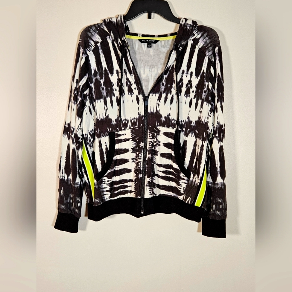 Liverpool Tie Dye Zip Hoodie Black White Indie Grunge Street LG
